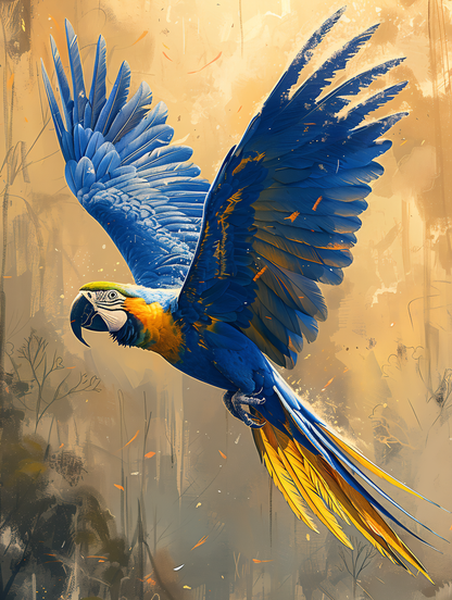 Cuadro decorativo Guacamaya azul en vuelo en canvas o poster